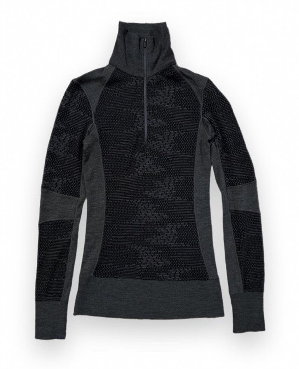 Icebreaker 100% Merino Wool Base Layer Quarter Zip Pullover Womens XS Black Gray